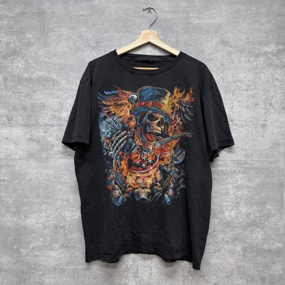 00s vintage 古着　ビンテージ　スカルTシャツ　Y2K ビック両面プリント　ROCK オーバーサイズ　ブラック