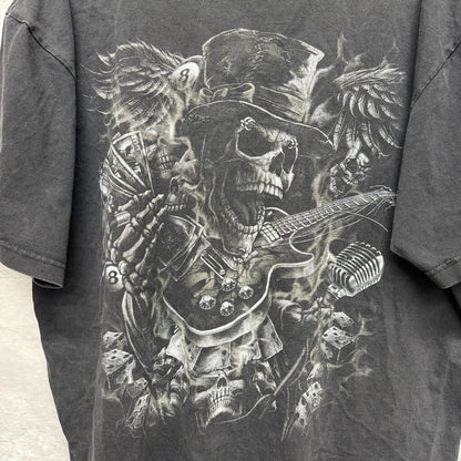00s vintage 古着　ビンテージ　スカルTシャツ　Y2K ビック両面プリント　ROCK オーバーサイズ　ブラック
