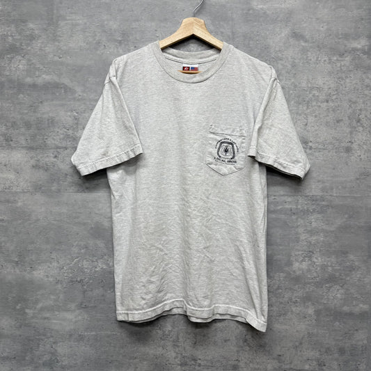 90s 00s vintage 古着　ビンテージ　BAYSIDE USA製　胸ポケット付き　ホワイト　バックプリント　