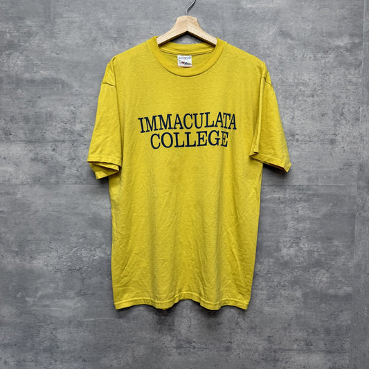 90s vintage 古着　ビンテージ　イマキュラータ大学　カレッジロゴ　イエロー　アメカジ　ストリート　スケーター