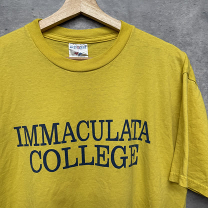 90s vintage 古着　ビンテージ　イマキュラータ大学　カレッジロゴ　イエロー　アメカジ　ストリート　スケーター