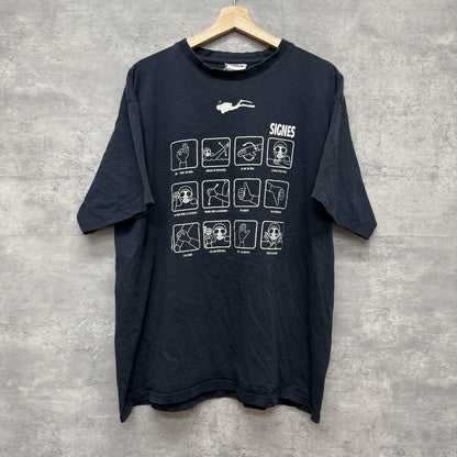 00s プリントTシャツ　シティ　ストリート　オーバーサイズ　ダイバーサイン　SIGNESTシャツ　ネイビー