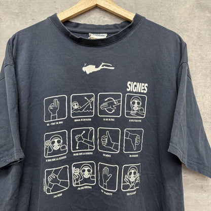 00s プリントTシャツ　シティ　ストリート　オーバーサイズ　ダイバーサイン　SIGNESTシャツ　ネイビー