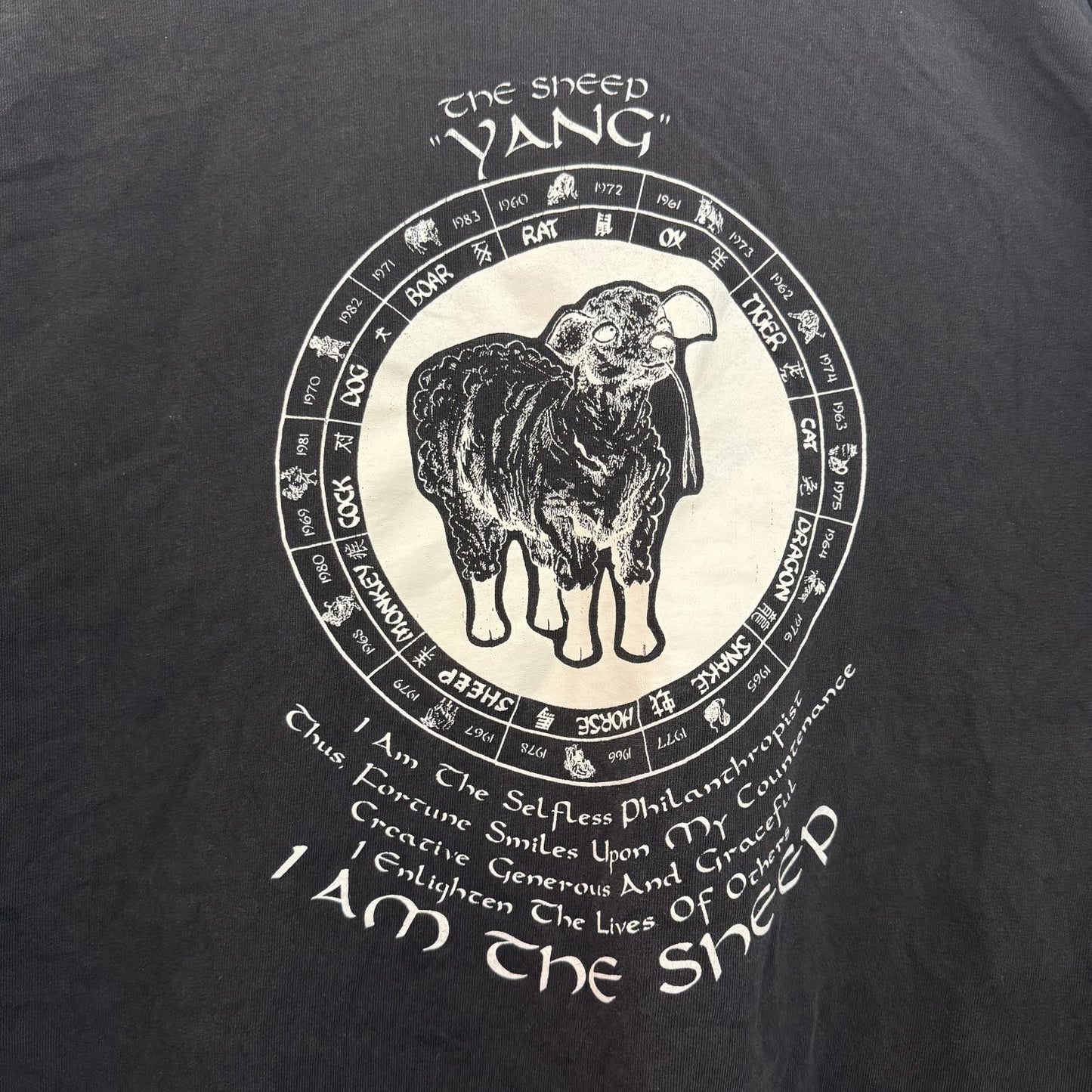 90s vintage 古着　ビンテージ　Hanes　ヘインズ　Tシャツ　干支　羊Tシャツ　袖シングル　ブラック
