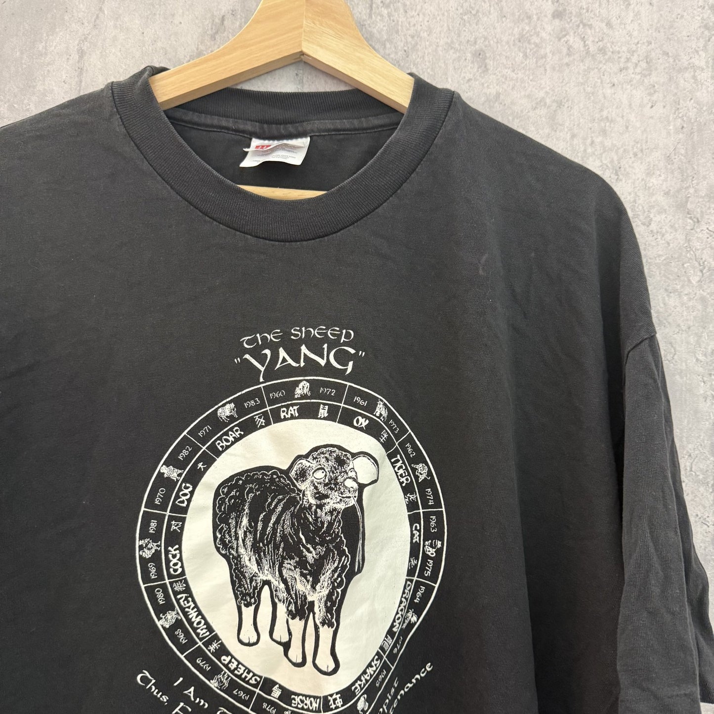 90s vintage 古着　ビンテージ　Hanes　ヘインズ　Tシャツ　干支　羊Tシャツ　袖シングル　ブラック