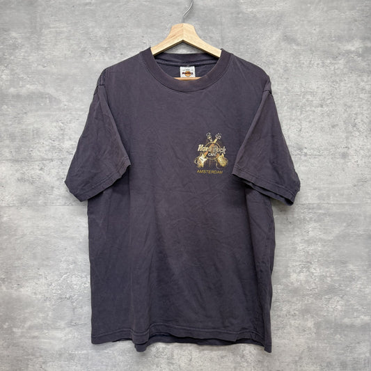 90s vintage 古着　ビンテージ　ハードロック　HardRock 胸元ロゴ　バックプリント　グレー