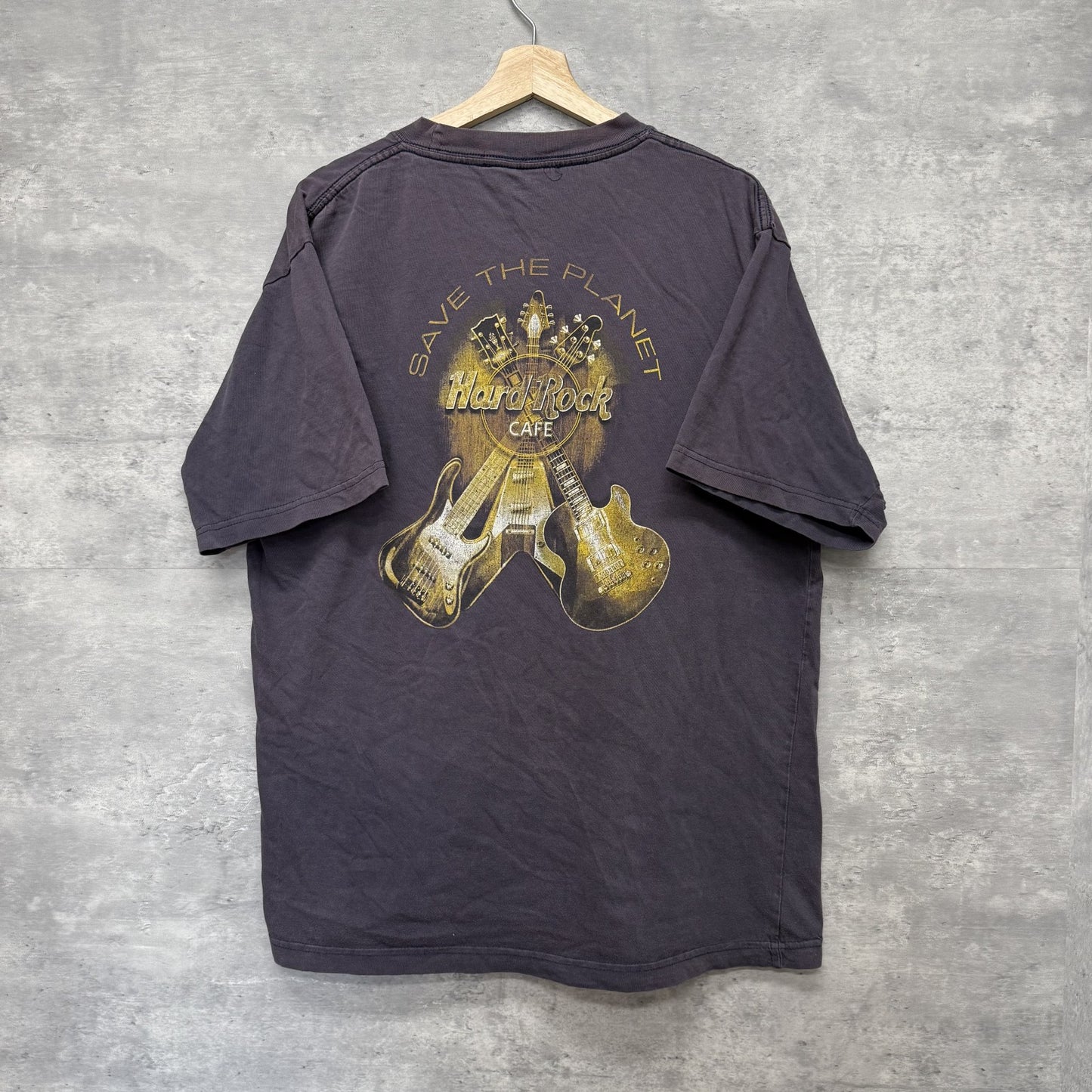 90s vintage 古着　ビンテージ　ハードロック　HardRock 胸元ロゴ　バックプリント　グレー
