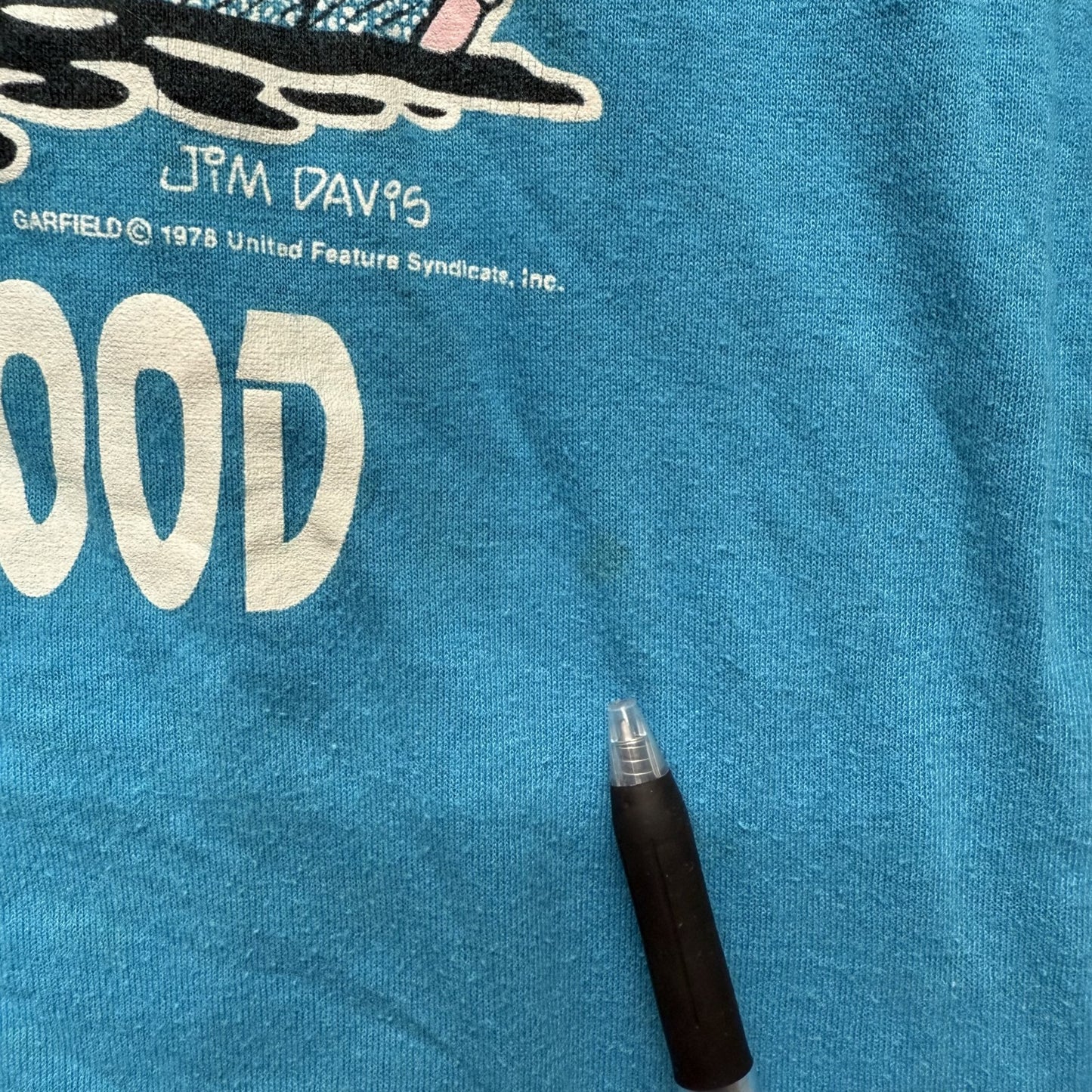 80s 90s vintage 古着　ビンテージ　Velva Sheen Tシャツ　ガーフィールド　キャラクター　アメリカ製　ライトブルー