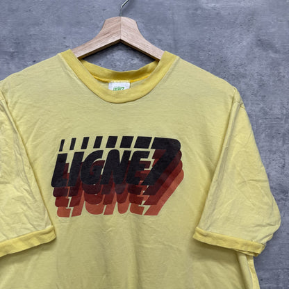 00s vintage 古着　ビンテージ　Tシャツ　LIGNE7 リンガー　アメカジ　カジュアル　フロントロゴ　イエロー