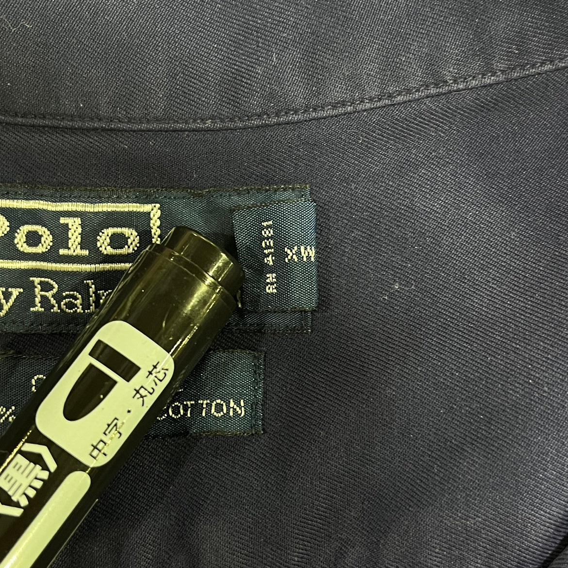 90s Polo by Ralph Lauren CALDWELL 開襟シャツ 無地 オープンカラー silk × cotton ポロバイラルフローレン ネイビー 紺 半袖シャツ XL