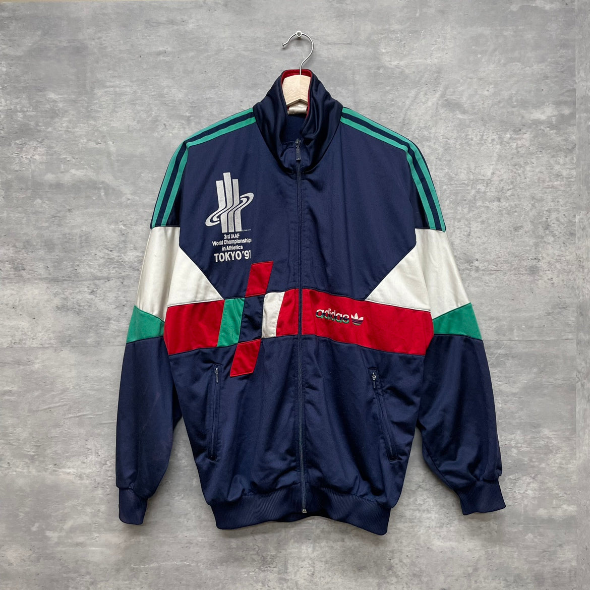 90s Adidas トラックジャケット アディダス TOKYO ナイロンジャケット ストリート マルチカラー vintage 古着 ビンテージ Mサイズ