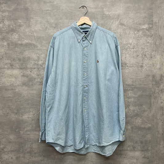 90s RalphLauren ラルフローレン 長袖シャツ デニム　BLAKE XLサイズ BIGSHIRT シャンブレ 古着 vintage ルーズ ビンテージ