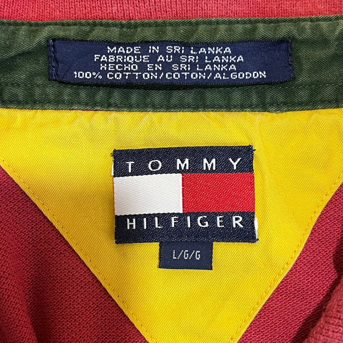 90s TOMMY HILFIGER OUTDOORS ポロシャツ トミーヒルフィガー クレイジーパターン GEAR スナップボタン 90年代 古着 ビンテージ L