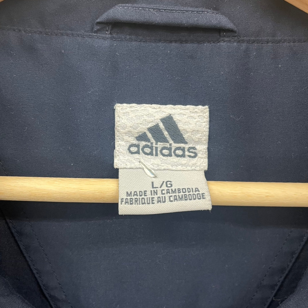 00s adidas  ハーフジップ 半袖 ナイロン ジャケット ワンポイント ロゴ 刺しゅう 古着 ビンテージ ネイビー L