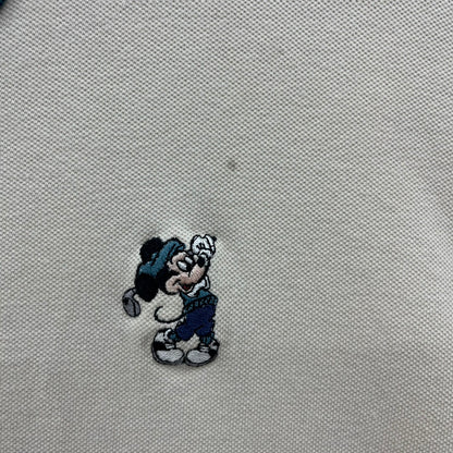 90s Disney ミッキー ゴルフ 刺しゅう ワンポイント ポロシャツ 古着 ビンテージ ベージュ XXL