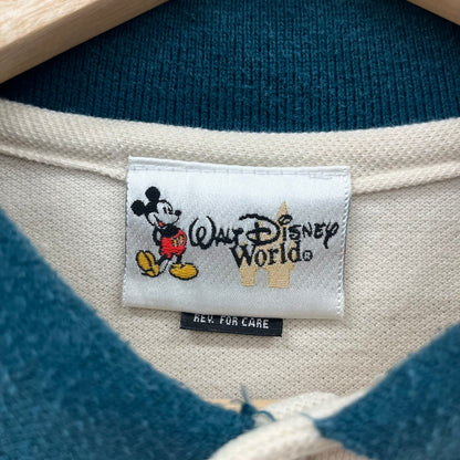 90s Disney ミッキー ゴルフ 刺しゅう ワンポイント ポロシャツ 古着 ビンテージ ベージュ XXL