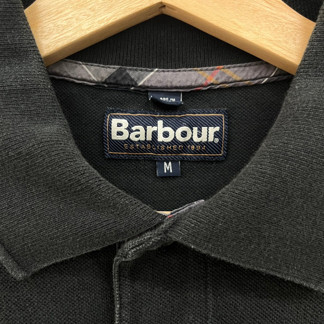 Barbour ポロシャツ バブアー ワンポイント ロゴ 刺しゅう 半袖 古着 ビンテージ ブラック 黒 M