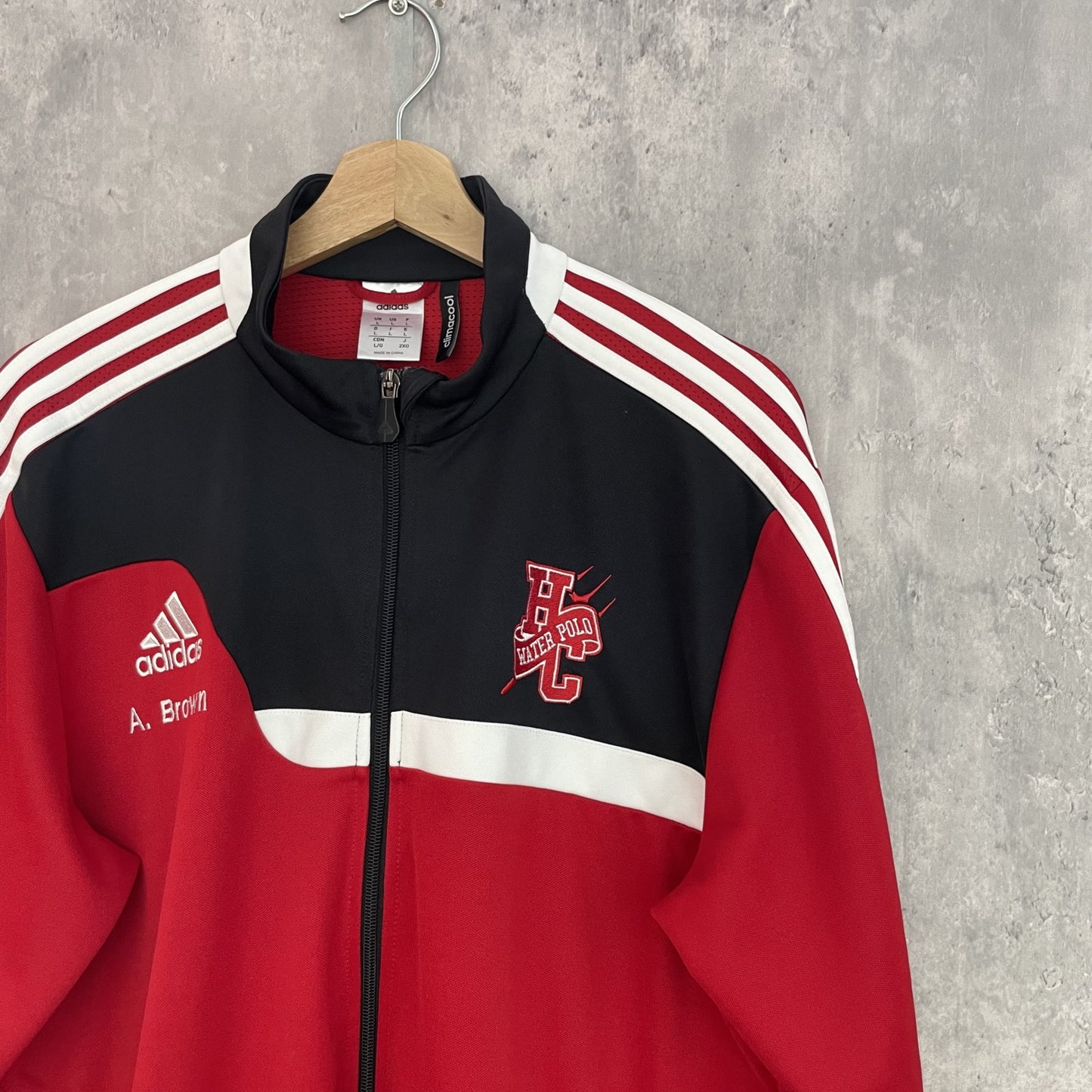 adidas アディダス　トラックジャケット　レッド　vintage 古着　ストリート　ビンテージ　Lサイズ　ジップアップ　チーム