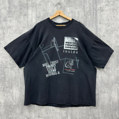 90s USA製 MARITHE FRANCOIS GIRBAUD アートTシャツ マリテフランソワジルボー 半袖 デザイナーズ 古着 ビンテージ ブラック 黒 2XL相当