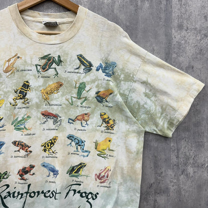 90s USA製 LIQUID BLUE Rainforest Frogs Tシャツ リキッドブルー タイダイ 総柄 アニマル 動物 半袖 カエル 古着 ビンテージ