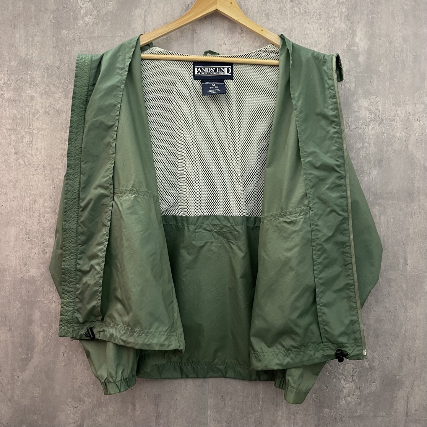 90s vintage 古着　ビンテージ　ランズエンド　LANDS END ナイロンジャケット　フルジップ　ドローコード　テック