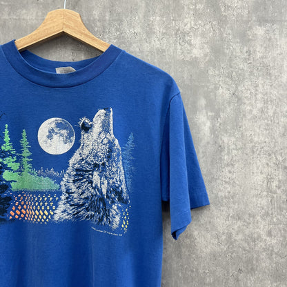 80s アメリカ製 狼 ビックプリント 半袖Ｔシャツ Hanes ヴィンテージ Mサイズ 古着