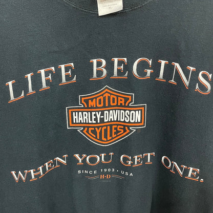 00s HARLEY DAVIDSON ハーレーダビッドソン Hanes ヘインズ ビーフィーT プリントTシャツ 半袖 カットソー ビックプリント バックプリント 2010年